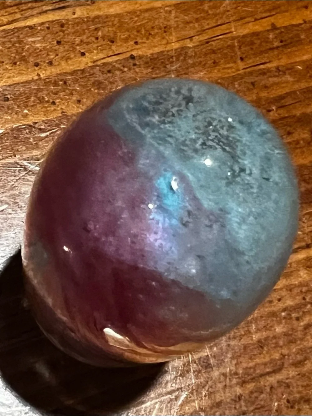 VTG Jellyfish Blue & Pink Blown Glass Egg-shaped Paperweight 3 Inches